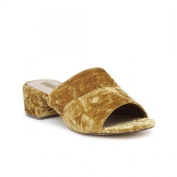 Forever 21 Shoes - Forever 21 mustard crushed velvet mules Sz 5.5